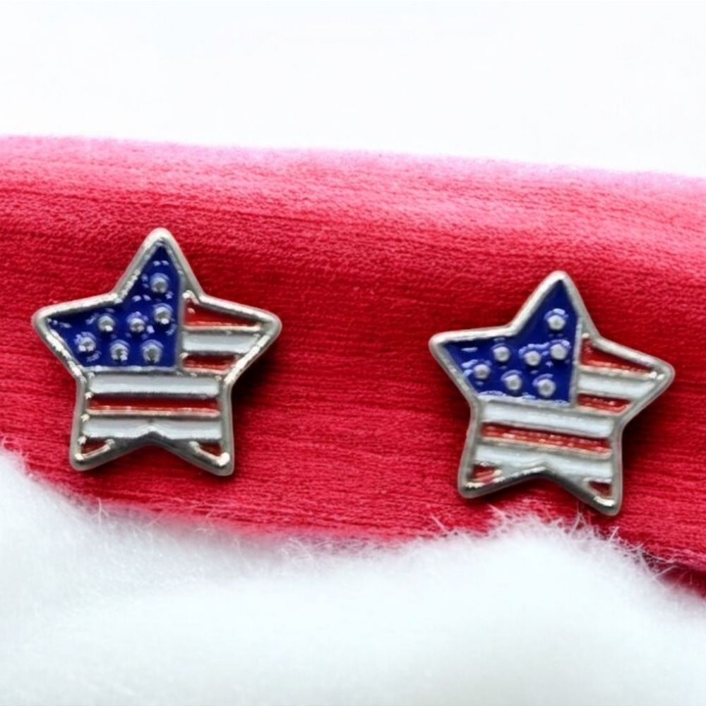 Star-Shaped American Flag Earrings Stud Post Pierced Patriotic Jewelry America